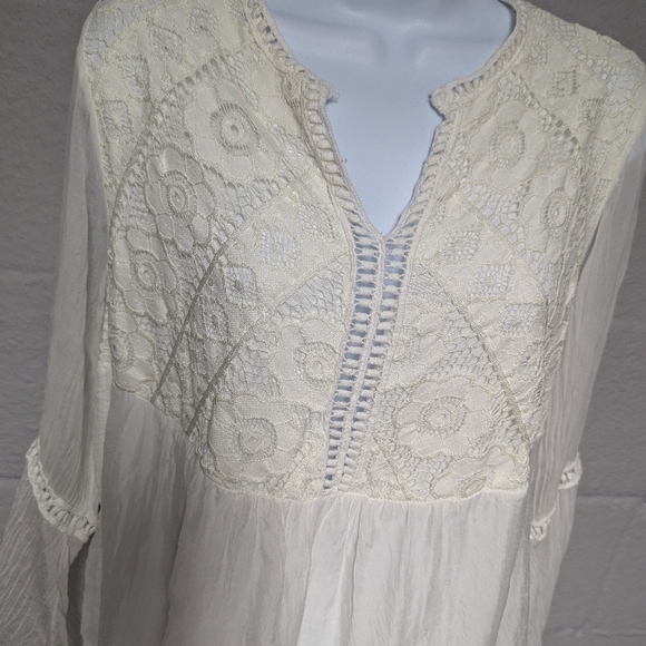 Bellambra white sheer silk blouse fairy sleeves lace bodice size L ethereal - Picture 4 of 14